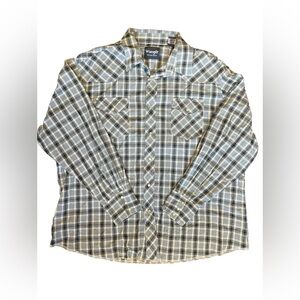 NWOT Wrangler Blue and White Plaid Pearl Snap Button Shirt Mens Size XXL Western